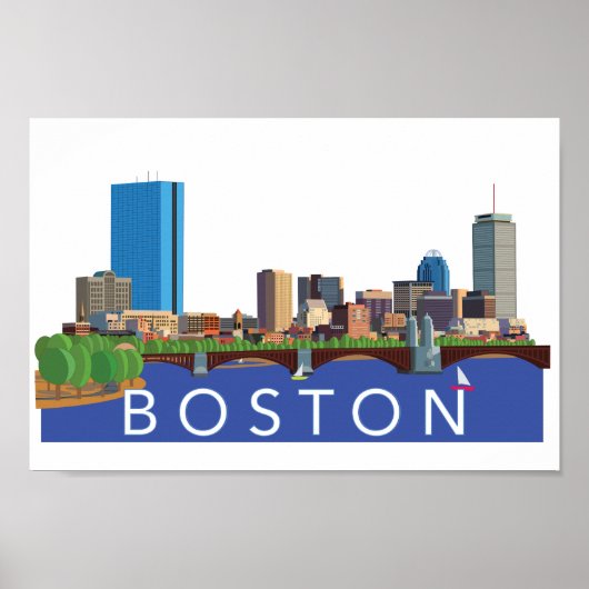 Afspeelse en unieke illustratie Boston Skyline Poster (Voorkant)