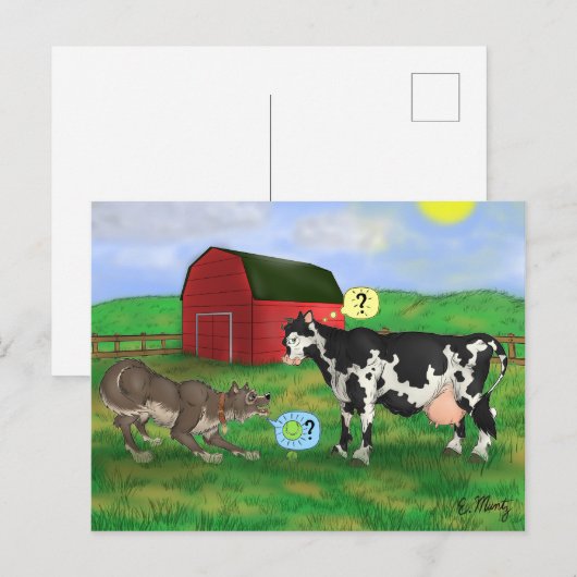 "Afspelen?" - hond en koe Briefkaart (Voorkant / Achterkant)