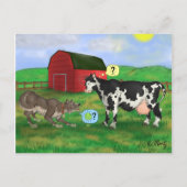 "Afspelen?" - hond en koe Briefkaart (Voorkant)