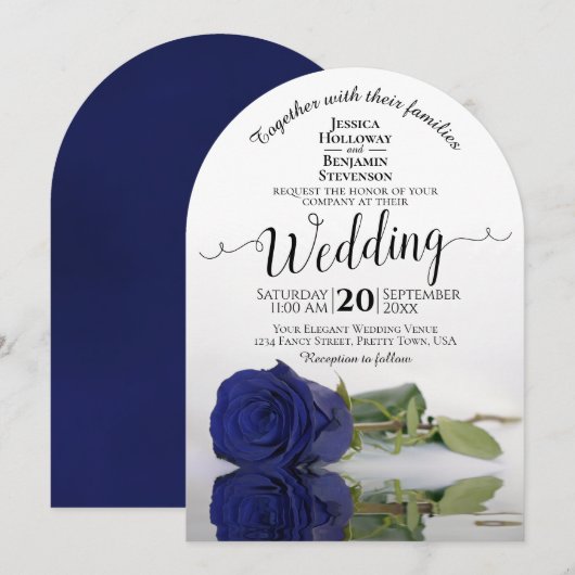 Afspiegeling van Navy Blue Roos Elegant Romantic W Kaart (Voorkant / Achterkant)