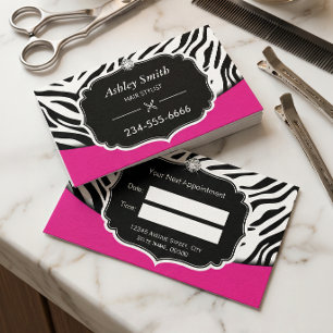 Afspraak bij kapsalon met sassy roze zebraprint ha afsprakenkaartje