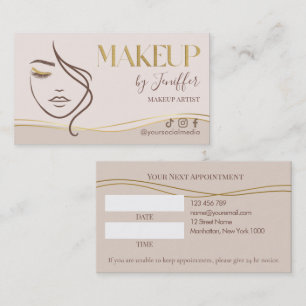Afspraak Elegante Beige & Goud Make-up Artiest Afsprakenkaartje