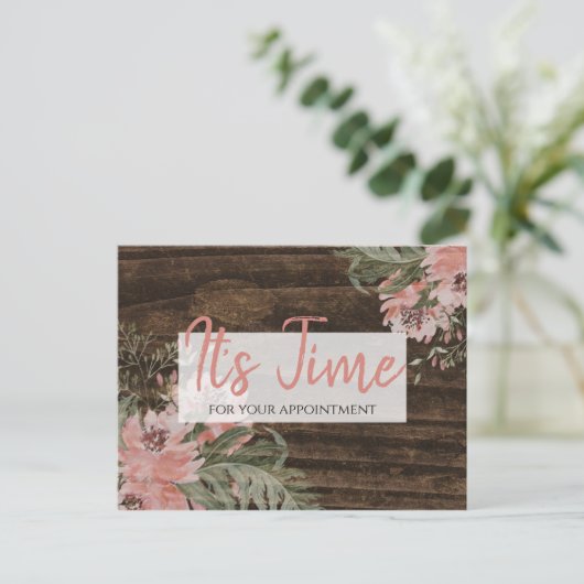 Afspraak herinnering Rustic Dark Wood Floral Briefkaart (Staand voorkant)