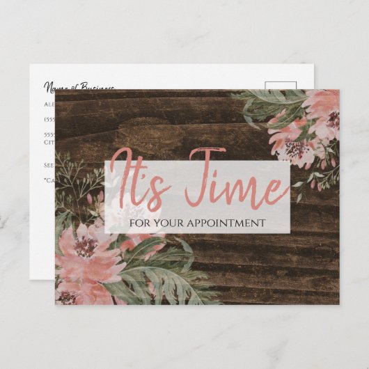 Afspraak herinnering Rustic Dark Wood Floral Briefkaart (Voorkant / Achterkant)