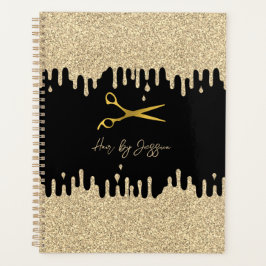 Afspraak in Black & Metallic Gold Drips Kapsalon Planner