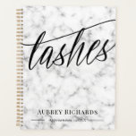 Afspraak voor Black Script & Marble Lashes Planner<br><div class="desc">Chique spiraalplanner of afsprakenboek voor een slagwerker met wimpers geschreven in een zwart script over een marmeren achtergrond in wit en grijs. Voeg jouw naam toe in mooie zwarte letters.</div>