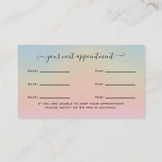 Afspraak voor Glitter Blue Wimper Extensie  Visitekaartje (Achterkant)