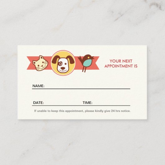 afspraak voor verzorging van huisdieren afsprakenkaartje (Achterkant)