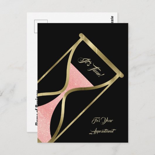 Afspraakherinnering Glitzy Roos Gold Hourglass Briefkaart (Voorkant / Achterkant)