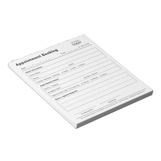 Afspraakherinnering Professionele Logo Notitieblok (Schuin)