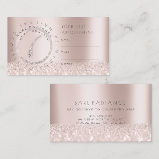 Afspraakkaart Roos Elektrolyse Glitter Logo1 Afsprakenkaartje (Voorkant / Achterkant)