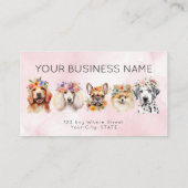 Afspraakkaart waterverf honden bloemen, roze visitekaartje (Achterkant)