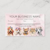 Afspraakkaart waterverf honden bloemen, roze visitekaartje (Voorkant)
