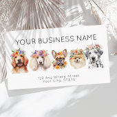 Afspraakkaart waterverf honden bloemen, wit visitekaartje