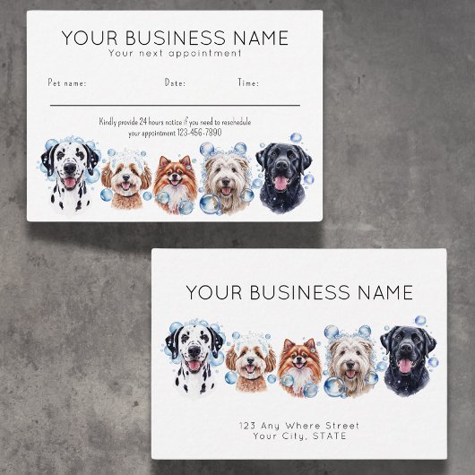 Afspraakkaart waterverf honden bubbels, wit afsprakenkaartje