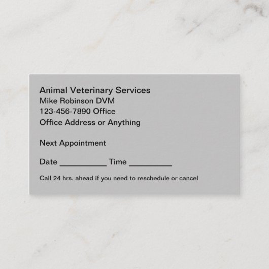 Afspraakkaarten voor artsen en dierenartsen visitekaartje (Achterkant)