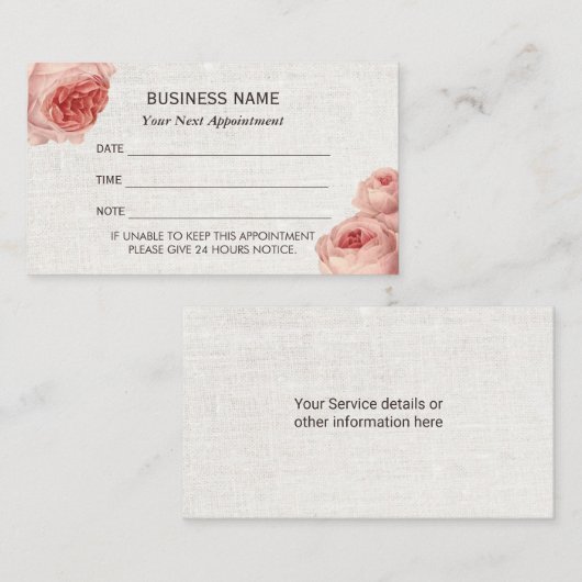 Afsprakenkaartje | Textuur van  Floral Linen (Voorkant / Achterkant)