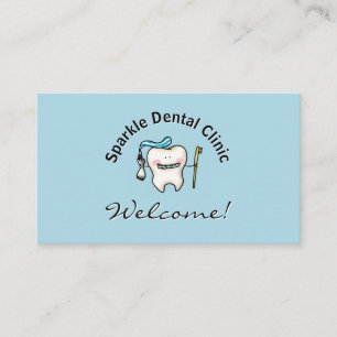 Afspreking bij tandartspraktijk met cartoon tand visitekaartje