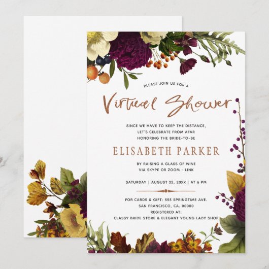 Afstand douche bordeaux bloemen virtuele douche kaart (Voorkant / Achterkant)