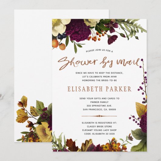 Afstand douche bordeauxrode bloemendouche per post kaart (Voorkant / Achterkant)