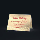 Afstand Happy Birthday Friend Kaart<br><div class="desc">Luxe Gouden Afstand Happy Birthday Friend gepersonaliseerd Wenskaart.</div>