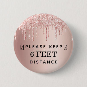 Afstand roos gouden roze glitterdruppels ronde button 5,7 cm