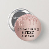 Afstand roos gouden roze glitterdruppels ronde button 5,7 cm (Voorkant /achterkant)