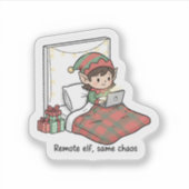 Afstands-Elfenchaos – Grappige Kerstmis Werk van T Sticker (Voorkant)