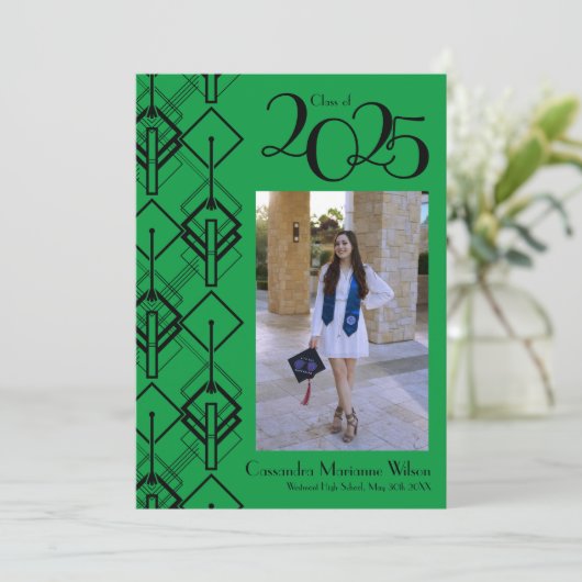 Afstudeer Art Deco Zwart Rode Aankondiging (Staand voorkant)