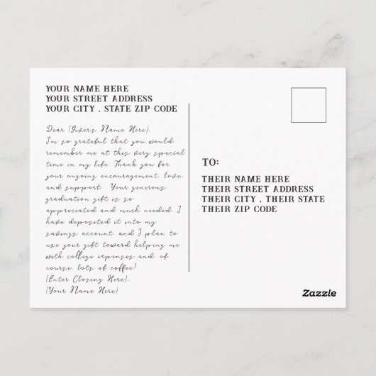 Afstudeer bedankkaartje vul zelf een bericht in briefkaart (Achterkant)