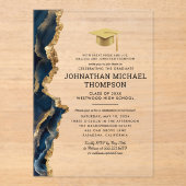 Afstudeer Blauw Goud Agaat Afstudeerfeest Acryl Uitnodigingen (Voorkant)