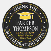 Afstudeer Dank Je Fijn Zwart Goud Geel Ronde Sticker (Voorkant)