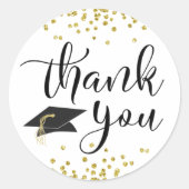 Afstudeer Dank Je Script Zwart Gouden Confetti Ronde Sticker (Voorkant)