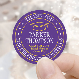 Afstudeer Dank Je Wel Elegant Paars Goud Geel Ronde Sticker