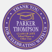 Afstudeer Dank Je Wel Elegant Paars Goud Geel Ronde Sticker (Voorkant)