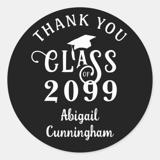 Afstudeer Dankjewel Fancy Jaar Script Naam Ronde Sticker (Voorkant)
