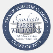 Afstudeer Dankjewel Geborsteld Navyblauw en Wit Ronde Sticker (Voorkant)