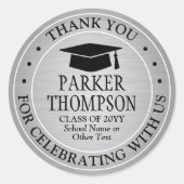 Afstudeer Dankjewel Geborsteld Nep Metallic Zilver Ronde Sticker (Voorkant)