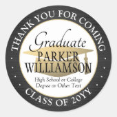Afstudeer Dankjewel Geborsteld Zwart Goud en Wit Ronde Sticker (Voorkant)