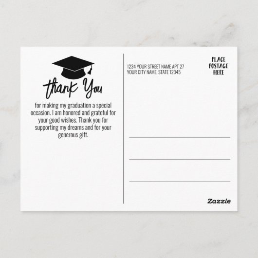 Afstudeer Dankjewel met foto - Script Wit Briefkaart (Achterkant)