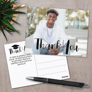 Afstudeer Dankjewel met foto - Zwarte script Briefkaart