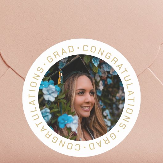 Afstudeer Elegant Goud Aangepaste Foto Ronde Sticker