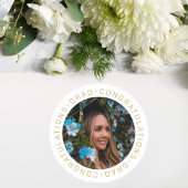 Afstudeer Elegant Goud Aangepaste Foto Ronde Sticker