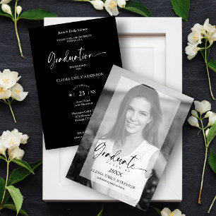 Afstudeer Elegant Vellum Effect Zwart & Wit Foto Kaart