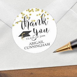 Afstudeer Goud Confetti Script HARTELIJK DANK Ronde Sticker