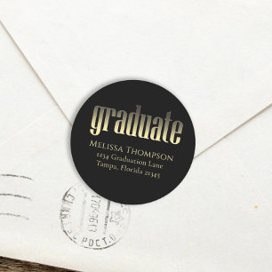 Afstudeer Goud Zwart Eenvoudig Retouradres Ronde Sticker