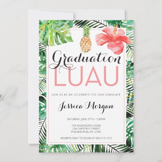 Afstudeer Luau Ananas Tropische Uitnodiging (Voorkant)
