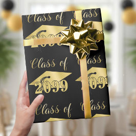 Afstudeer Metaalachtig Goud Jaar Bewerkbaar Zwart Cadeaupapier