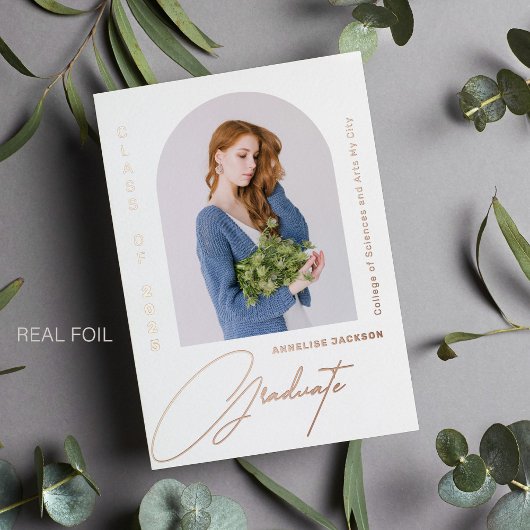 Afstudeer minimalistisch elegante foto afstuderen folie uitnodiging