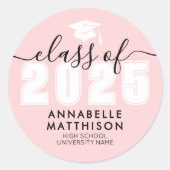 Afstudeer Moderne Roze Afstuderen Ronde Sticker (Voorkant)